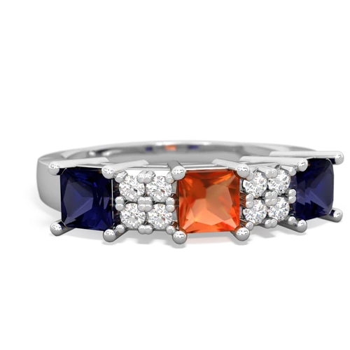 Fire Opal Genuine Fire Opal with Genuine Sapphire and Lab Created Ruby Three Stone ring Ring