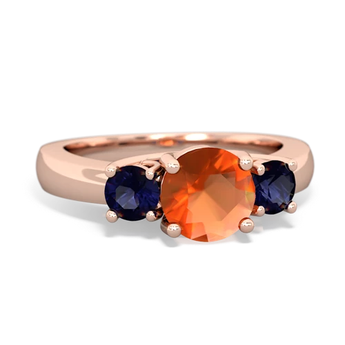 Fire Opal Genuine Fire Opal with Genuine Sapphire and Lab Created Ruby Three Stone Trellis ring Ring