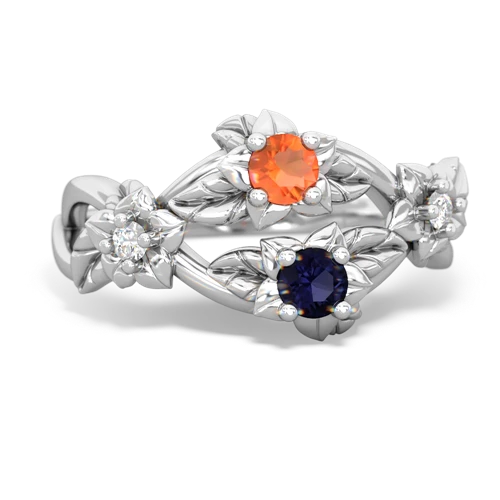 Fire Opal Genuine Fire Opal with Genuine Sapphire Sparkling Bouquet ring Ring