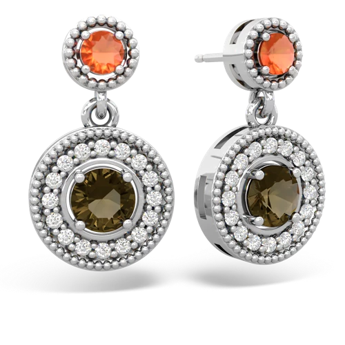fire opal-smoky quartz halo earrings