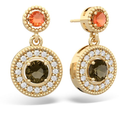 fire opal-smoky quartz halo earrings