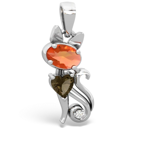 fire opal-smoky quartz kitten pendant