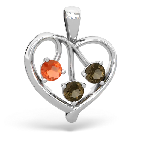 Fire Opal Genuine Fire Opal with Genuine Smoky Quartz and Genuine Fire Opal Glowing Heart pendant Pendant