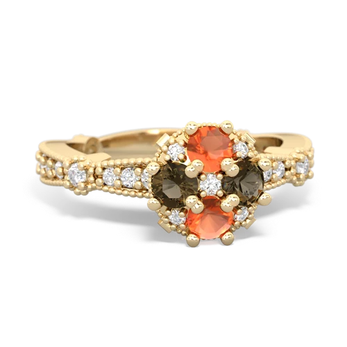 fire opal-smoky quartz art deco engagement ring