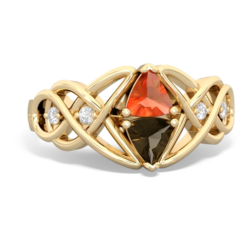 fire opal-smoky quartz celtic knot ring