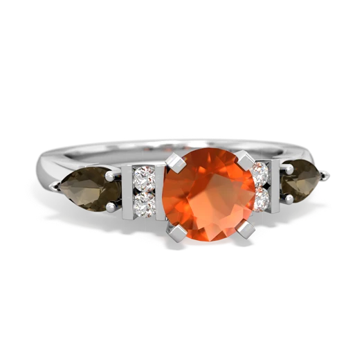 Fire Opal Genuine Fire Opal with Genuine Smoky Quartz and Genuine Fire Opal Engagement ring Ring