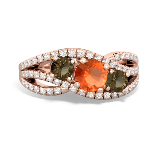 fire opal-smoky quartz three stone pave ring