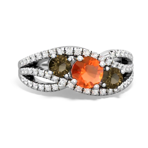 fire opal-smoky quartz three stone pave ring