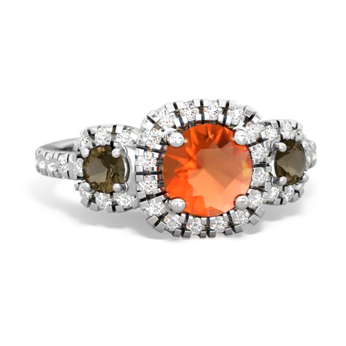 fire opal-smoky quartz three stone regal ring