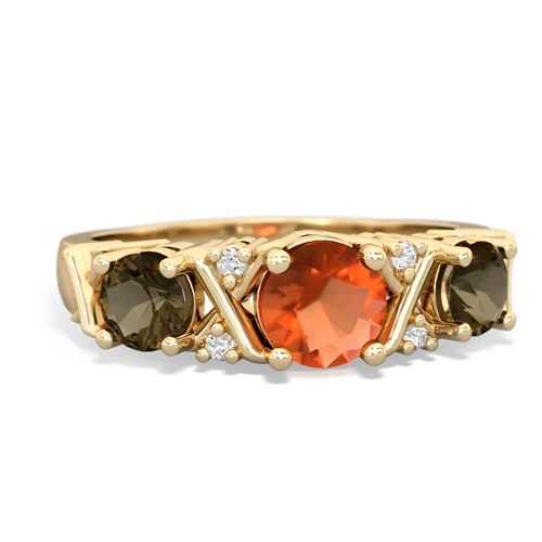 Fire Opal Genuine Fire Opal with Genuine Smoky Quartz and Genuine Fire Opal Hugs and Kisses ring Ring