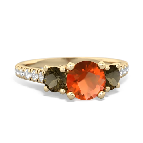 fire opal-smoky quartz trellis pave ring