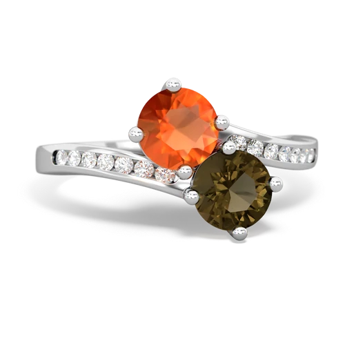 fire opal-smoky quartz two stone channel ring