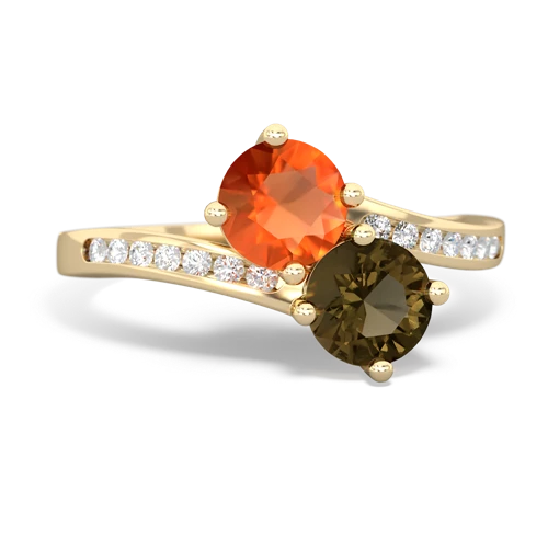 fire opal-smoky quartz two stone channel ring
