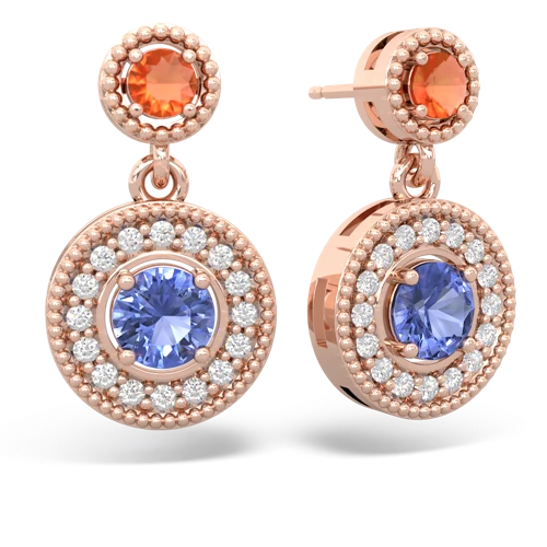 fire opal-tanzanite halo earrings