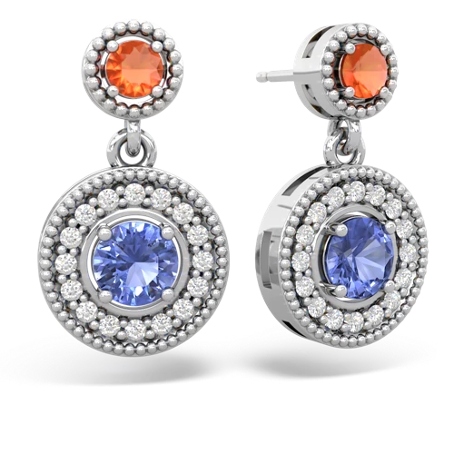 fire opal-tanzanite halo earrings