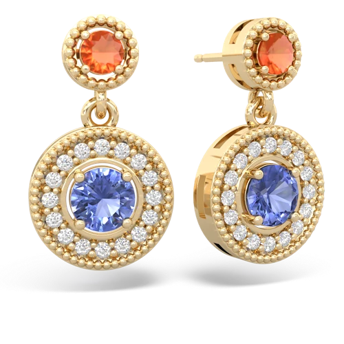 fire opal-tanzanite halo earrings