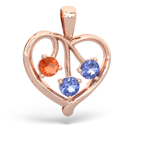 fire opal-tanzanite love heart pendant