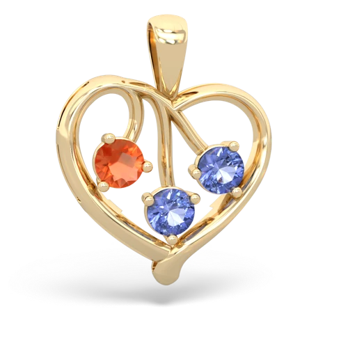 fire opal-tanzanite love heart pendant