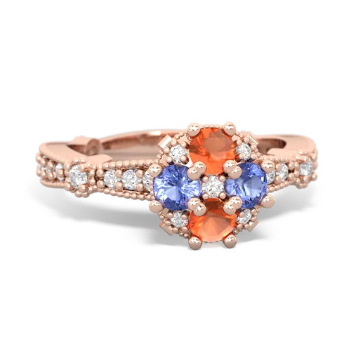 fire opal-tanzanite art deco engagement ring
