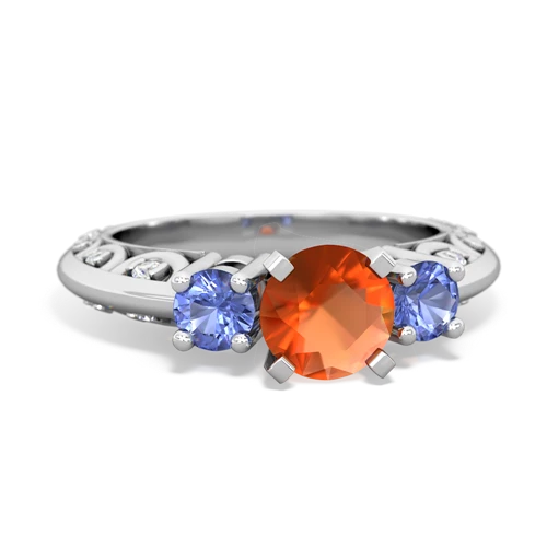 fire opal-tanzanite engagement ring