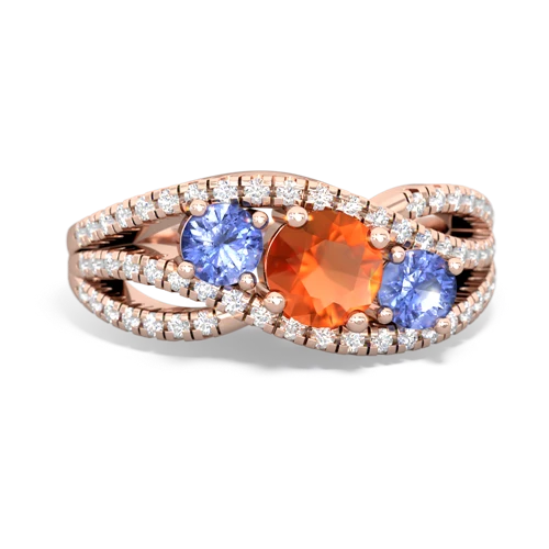 fire opal-tanzanite three stone pave ring