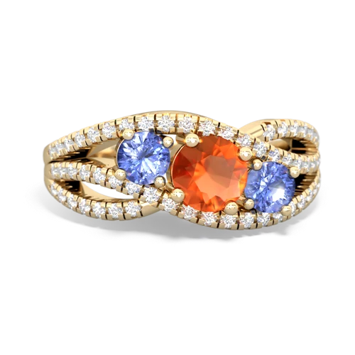 fire opal-tanzanite three stone pave ring