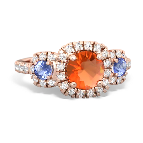 fire opal-tanzanite three stone regal ring