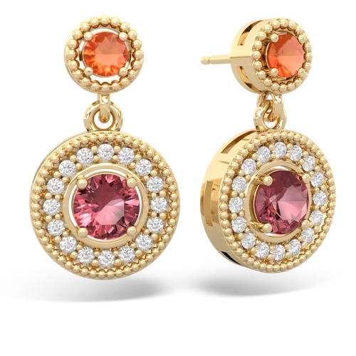 fire opal-tourmaline halo earrings