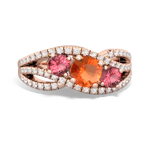 fire opal-tourmaline three stone pave ring