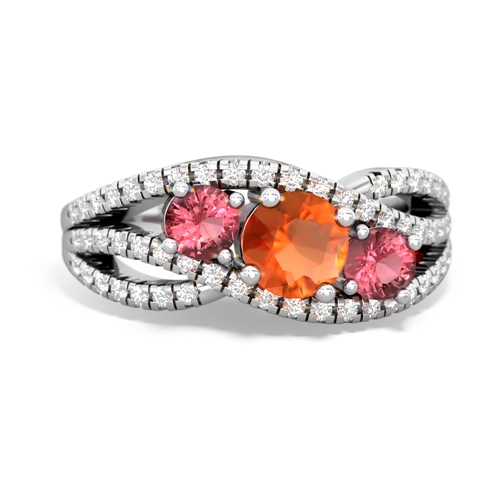 fire opal-tourmaline three stone pave ring