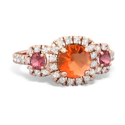 fire opal-tourmaline three stone regal ring