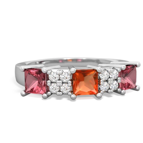 Fire Opal Genuine Fire Opal with Genuine Pink Tourmaline and Genuine Opal Three Stone ring Ring