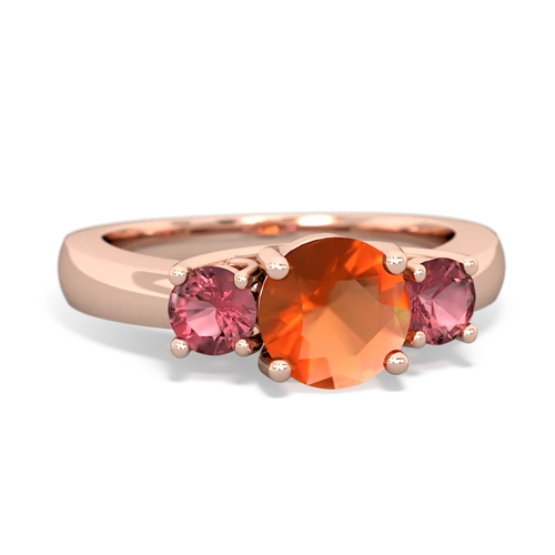 Fire Opal Genuine Fire Opal with Genuine Pink Tourmaline and Genuine Opal Three Stone Trellis ring Ring