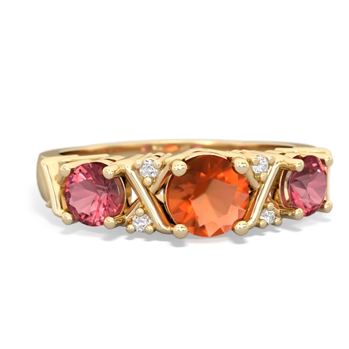 Fire Opal Genuine Fire Opal with Genuine Pink Tourmaline and Genuine Aquamarine Hugs and Kisses ring Ring