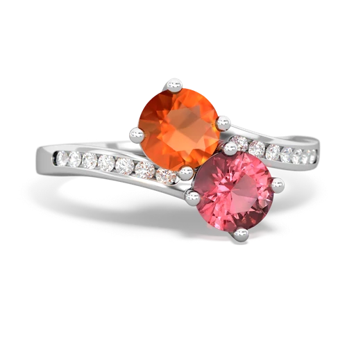 fire opal-tourmaline two stone channel ring