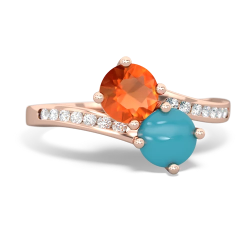 fire opal-turquoise two stone channel ring
