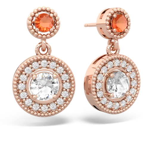 Fire Opal Genuine Fire Opal with Genuine White Topaz Halo Dangle earrings Earrings