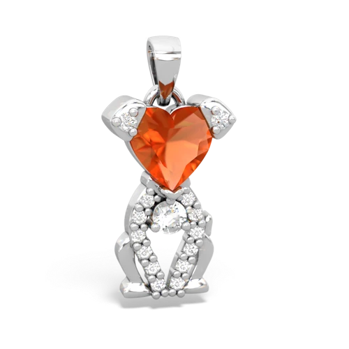 fire opal-white topaz birthstone puppy pendant