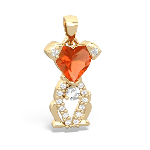 fire opal-white topaz birthstone puppy pendant