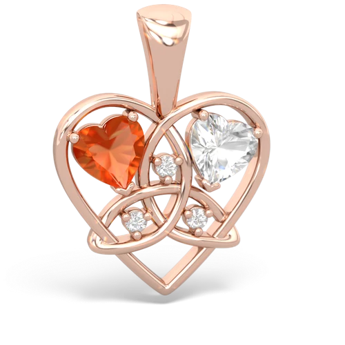 Fire Opal Genuine Fire Opal with Genuine White Topaz Celtic Trinity Heart pendant Pendant