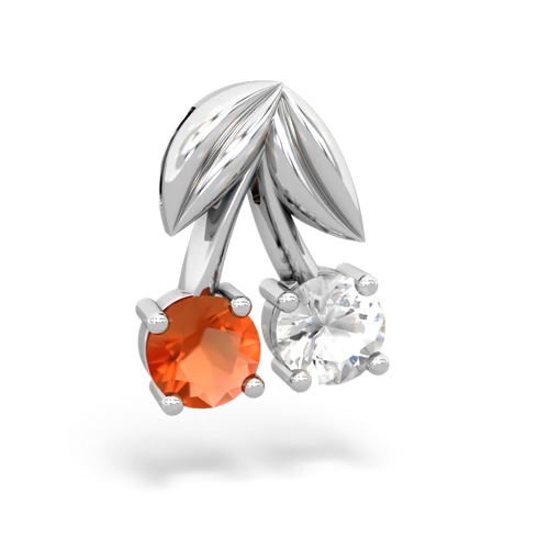 fire opal-white topaz cherries pendant