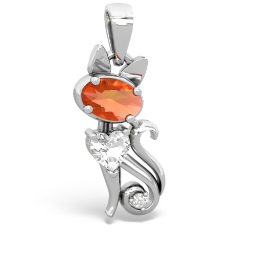 fire opal-white topaz kitten pendant