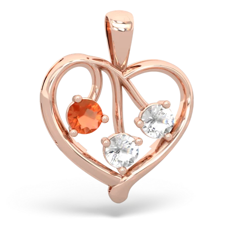 fire opal-white topaz love heart pendant
