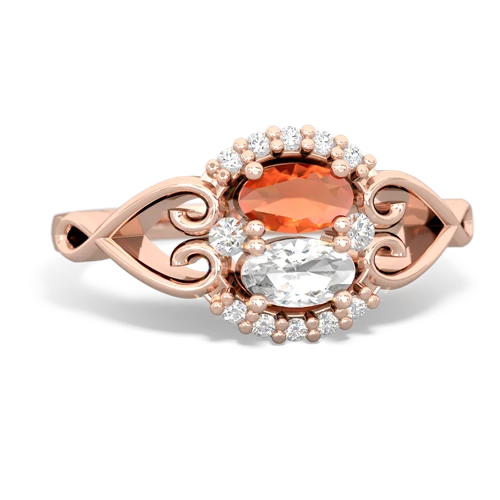 fire opal-white topaz antique keepsake ring