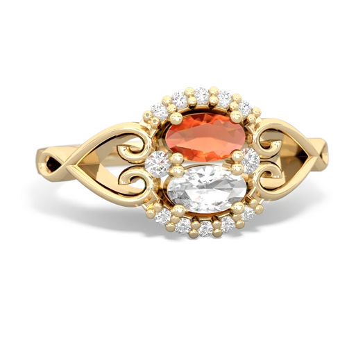 fire opal-white topaz antique keepsake ring