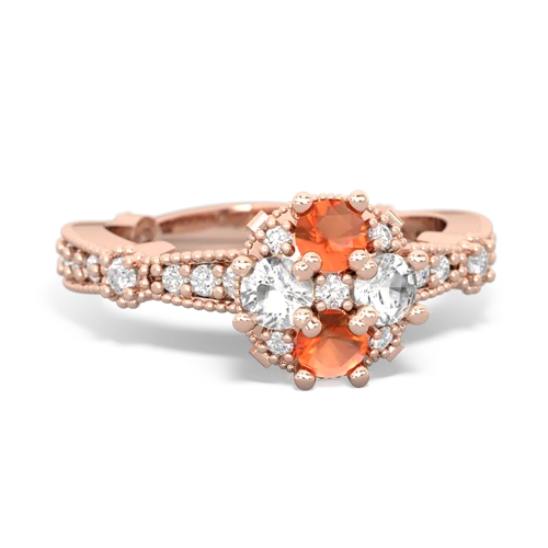 fire opal-white topaz art deco engagement ring