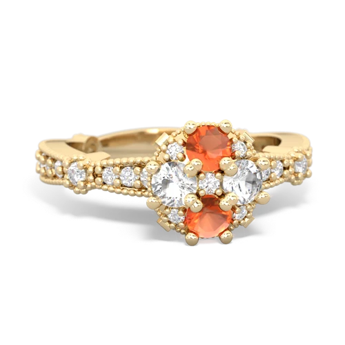 Fire Opal Genuine Fire Opal with Genuine White Topaz Milgrain Antique Style ring Ring