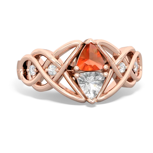 fire opal-white topaz celtic knot ring