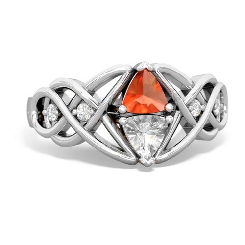 fire opal-white topaz celtic knot ring