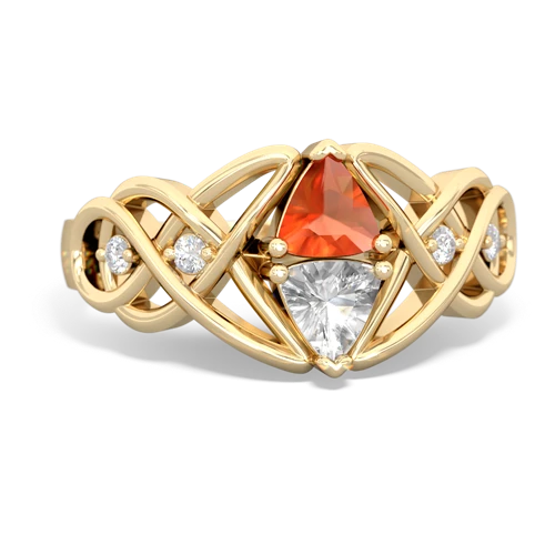 fire opal-white topaz celtic knot ring